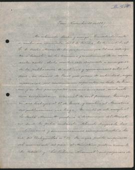 Carta de Julio Argentino Roca a Norberto Quirno Costa el 11 de noviembre de 1887.