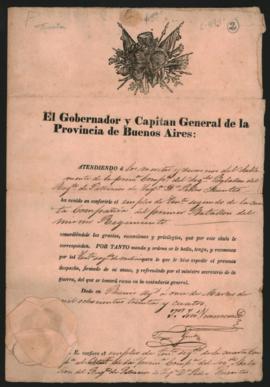 Certificado del Teniente del Regimiento de Infantería de Buenos Aires y Sargento Mayor del Cuerpo...