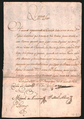 Resolución de la Primera Junta, referente a la donación de una pintura, procedente de Granada.