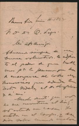 Carta de Norberto Quirno Costa a Ovidio A. Lagos enviada desde Buenos Aires el 16 de junio de 1892