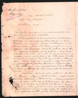 Carta de Adolfo Saldías a Carlos Casavalle, informándole de la escasez en París de algunas publica­ciones, no así en Buenos Aires.