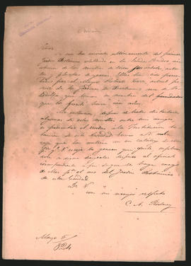 Carta de César Augusto Rodney a [...], avisándole el envío de una caja con semillas procedentes d...