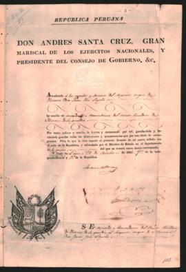 Certificado de Juan José Loyola, como Comandante del cuarto escuadrón de húsares de la guardia