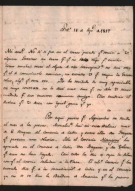 Carta de Francisco Narciso Laprida a un amigo, comunicándole el arribo al puerto de varios barcos...