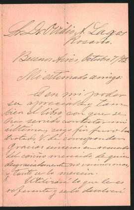 Carta de C. [Mathos] a Ovidio A. Lagos enviada desde Buenos Aires el 7 de octubre de 1893