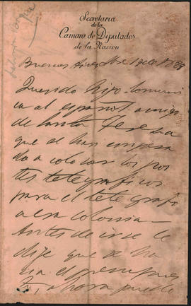 Carta de Ovidio Lagos a Ovidio Amadeo Lagos, enviada en diciembre de 1889