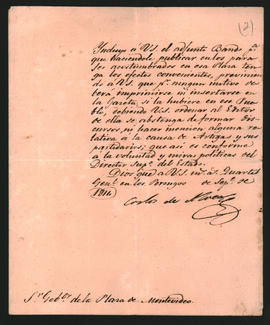 Orden de Carlos de Alvear al Gobernador de Montevideo