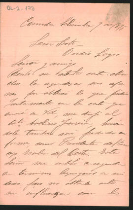 Carta de Carlota Garrido de la Peña a Ovidio A. Lagos enviada desde Coronda el 8 de septiembre de...