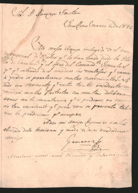 Carta de Agustín Gamarra a Domingo Tristán