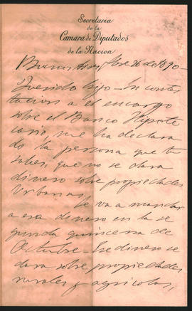 Carta de Ovidio Lagos a Ovidio Amadeo Lagos enviada desde Buenos Aires el 26 de diciembre de 1890