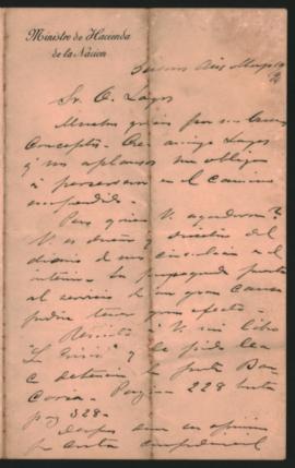 Carta de José A. Terry a Ovidio A. Lagos enviada desde Buenos Aires el 16 de mayo de 1894