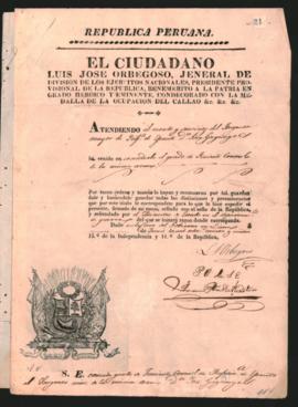 Nombramiento de José Gayangos, como Teniente Coronel de Infantería de Ejército extendido por el P...