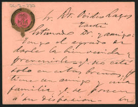 Carta de José [...]ique a Ovidio A. Lagos enviada en noviembre de 1901