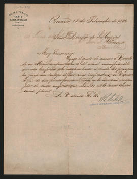 Carta de M. L [kill] a Ovidio A. Lagos enviada desde Rosario el 18 de septiembre de 1896