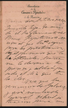 Carta de Ovidio Lagos a Ovidio Amadeo Lagos, enviada desde Buenos Aires en octubre de 1890