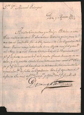 Carta del General Domingo Tristán, a Manuel Quimpez