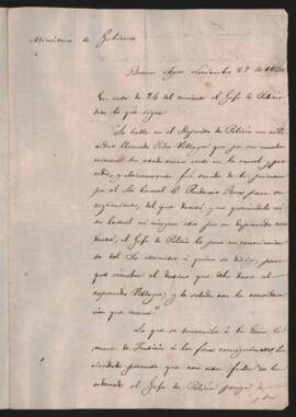 Oficio de Tomás Manuel de Anchorena a la Cámara de Justicia, poniendo a disposición del Jefe de Po­ licía al reo Pedro Villagra