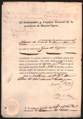 Despacho del Gobernador y Capitán General de la provincia de Buenos Aires Martín Rodríguez