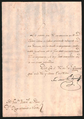 Nota del Brigadier José Manuel de Goyeneche, al Gobernador Intendente de Puno, Diego Antonio Nieto