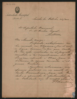 Carta de Sixto Sandaza a Ovidio A. Lagos enviada el 23 de octubre de 1900 desde Santa Fe