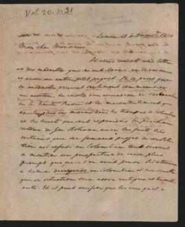 Carta de Williams Tudor al Doctor Xavier de Lima Pizarro, comunicándole el envío de una carta y m...