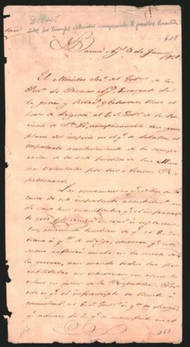 Carta del Ministro de Guerra y Relaciones Exteriores de Buenos Aires, José María Rojas, al Gobernador de Santa Fe Estanislao López,