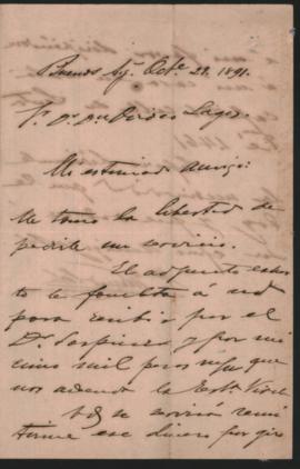 Carta de N. [Quirno] Costa a Ovidio A. Lagos enviada el 29 de octubre de 1891