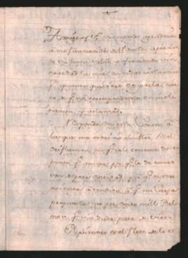 Carta de Gerónimo Matorras a Juan An­gel de Lascano