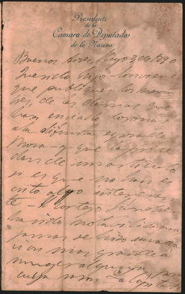 Carta de Ovidio Lagos a Ovidio Amadeo Lagos, enviada desde Buenos Aires en mayo de 1890