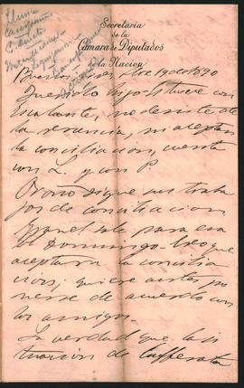 Carta de Ovidio Lagos a Ovidio Amadeo Lagos enviada desde Buenos Aires el 19 de diciembre de 1890