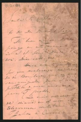 Carta de [J...] a Ovidio A. Lagos enviada desde Santa Fé el 2 de [...] de 1890