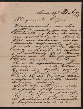 Carta de Alfredo de Arteaga a Ovidio Lagos enviada desde Buenos Aires en diciembre de 1887