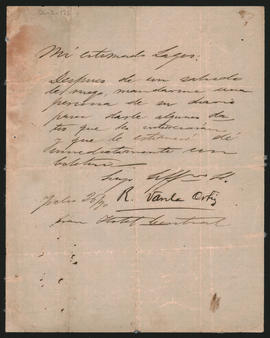 Carta de Rufino Varela Ortiz a Ovidio Lagos (1825-1891) enviada el 26 de julio de 1890