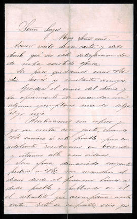 Carta de Carlota Garrido de la Peña a Ovidio A. Lagos desde Cañada de Gómez el 17 de mayo de 189[2]