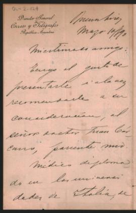 Carta del Dr. Ramón José Cárcano a Ovidio Lagos enviada desde Buenos Aires el 10 de marzo de 1889