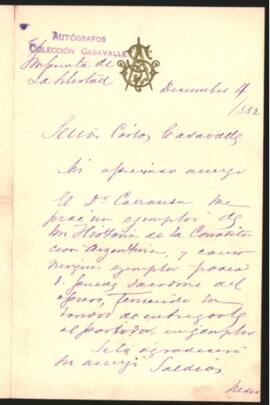 Carta de Adolfo Saldías a Carlos Casavalle,