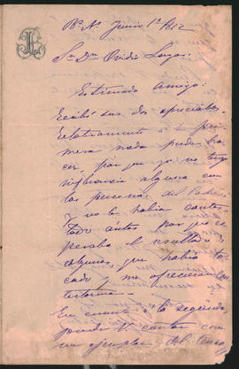 Carta enviada por [Bonifacio] Lastra a Ovidio Lagos desde Buenos Aires en 18[7]2