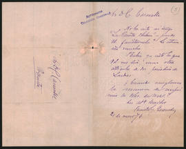 Nota de Vicente Gregorio Quesada a Carlos Casavalle del 21 de enero de 1876.