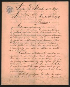 Carta de [Galuil Canano] a Ovidio A. Lagos enviada desde Santa Fé el 5 de septiembre de 1892