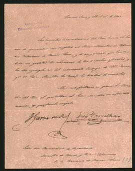 Nota de los Enviados extraordinarios del Perú, Diego Paroissien y Juan García del Río, al Ministro de Estado y Relaciones Exteriores de Buenos Aires, Bernardino Rivadavia