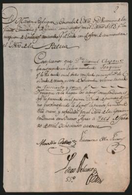 Certificado del Coronel Martín Rodríguez y del Comisario General de guerra Victorino de la Fuente