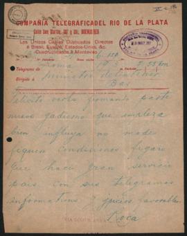 Telegrama de Julio A. Roca a [se presume] Norberto Quirno Costa del 19 de marzo de 1906.