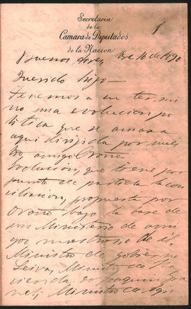 Carta de Ovidio Lagos a Ovidio Amadeo Lagos enviada desde Buenos Aires en 1890
