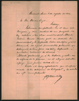 Carta de [...] a Ovidio A. Lagos enviada desde Buenos Aires el 4 de agosto de 1894
