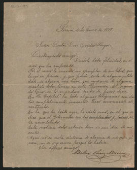 Carta de Martín Ruíz Moreno a Ovidio A. Lagos enviada desde Paraná el 4 de enero de 1897