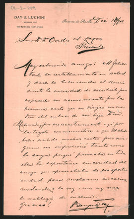 Carta de B[ ...] a Ovidio A. Lagos enviada desde Rosario el 10 de diciembre de 1900