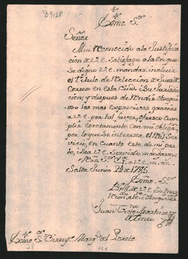 Carta de Juan Victorino Martínez de Tineo al Virrey del Río de la Plata