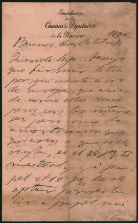 Carta de Ovidio Lagos a Ovidio Amadeo Lagos enviada desde Buenos Aires en octubre de 1890