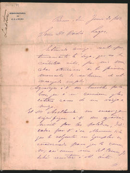 Carta de Bonifacio Lastra a Ovidio Lagos enviada desde Buenos Aires en junio de 18[7]2