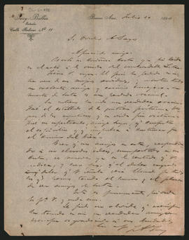 Carta de José A. Terry a Ovidio A. Lagos enviada desde Buenos Aires el 30 de julio de 1896